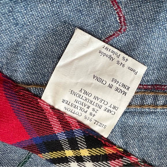 Denim & Red Plaid Rustic Country Christmas Tree Skirt, Appliqué Trees & Stars - Picture 6 of 6